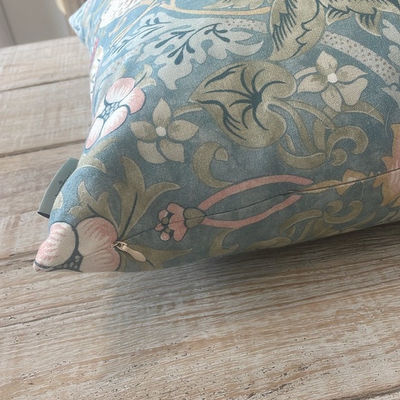 William Morris Strawberry Thief Slate Vellum Blue Throw Pillow Cover, 18x18 - Picture 3 of 3